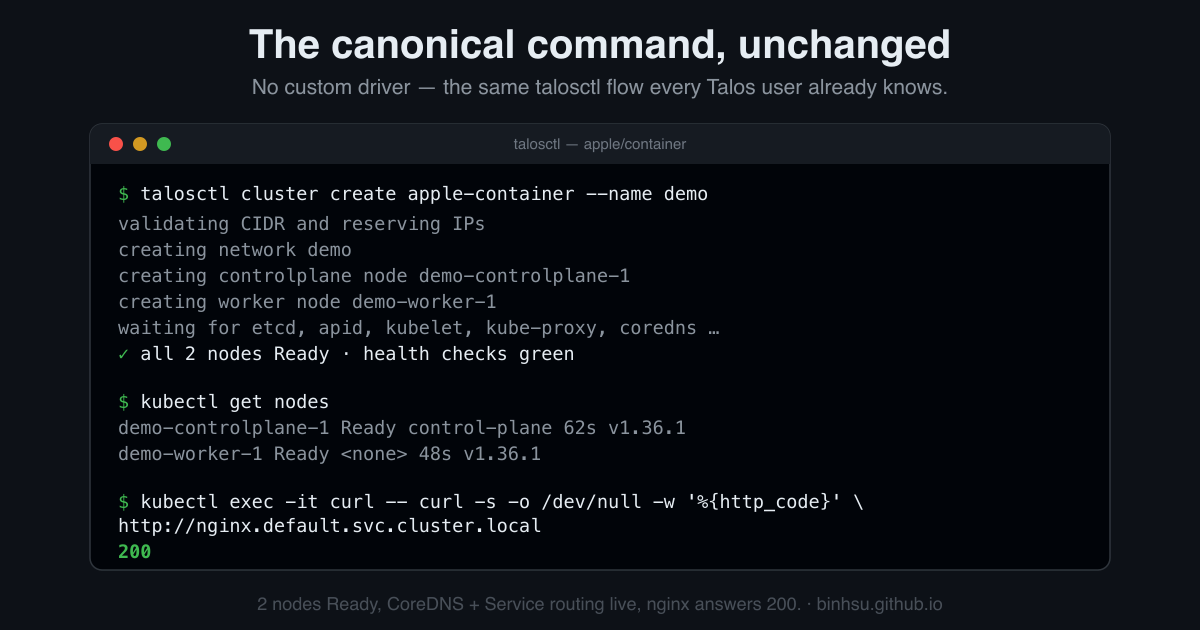 talosctl cluster create apple-container